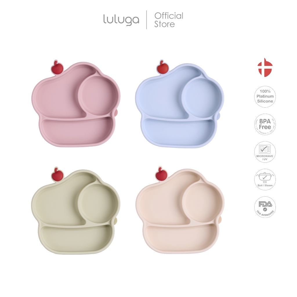 Luluga จานซิลิโคนเด็ก รุ่น Ice Cream จานดูดติดโต๊ะ 3 ช่อง ซิลิโคน Platinum Silicone BPA Free สำหรับเด็ก 6 เดือน+ BLW