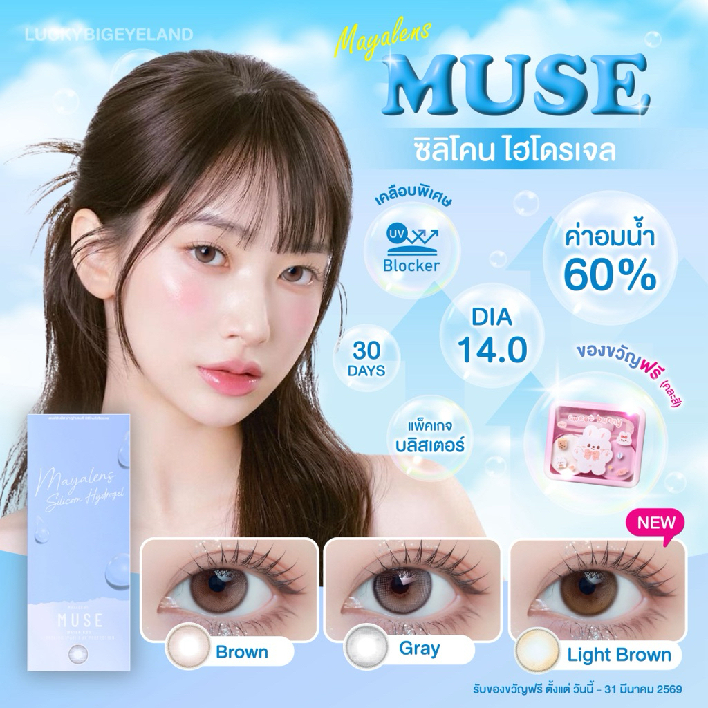 (แถม“เซ็ตตลับหมี”ทุกคู่) Premium Lens รุ่น Muse Brown/Gray/Light Brown คอนแทคเลนส์ ซิลิโคนไฮโดรเจล 💙