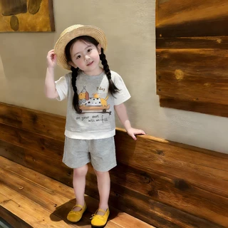 1-9 ปี เสื้อผ้าเด็ก เสื้อคอกลม+กางเกงขาสั้นเด็กชาย ชุดเด็กลายการ์ตูน ผ้านุ่มใส่สบาย