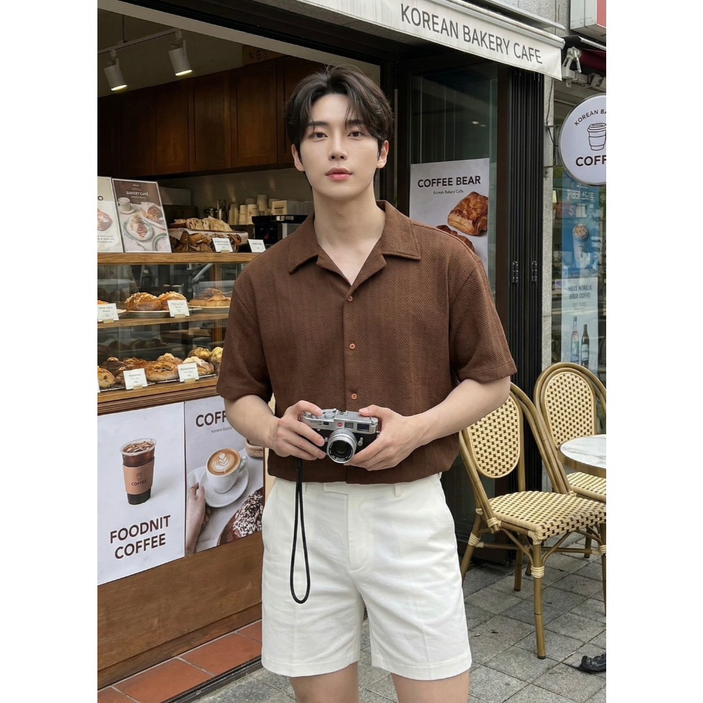 N093 – Soft Texture Minimal Shirt เสื้อเชิ้ตผู้ชายทรงโอเวอร์ ผ้าเท็กซ์เจอร์เรียบหรู