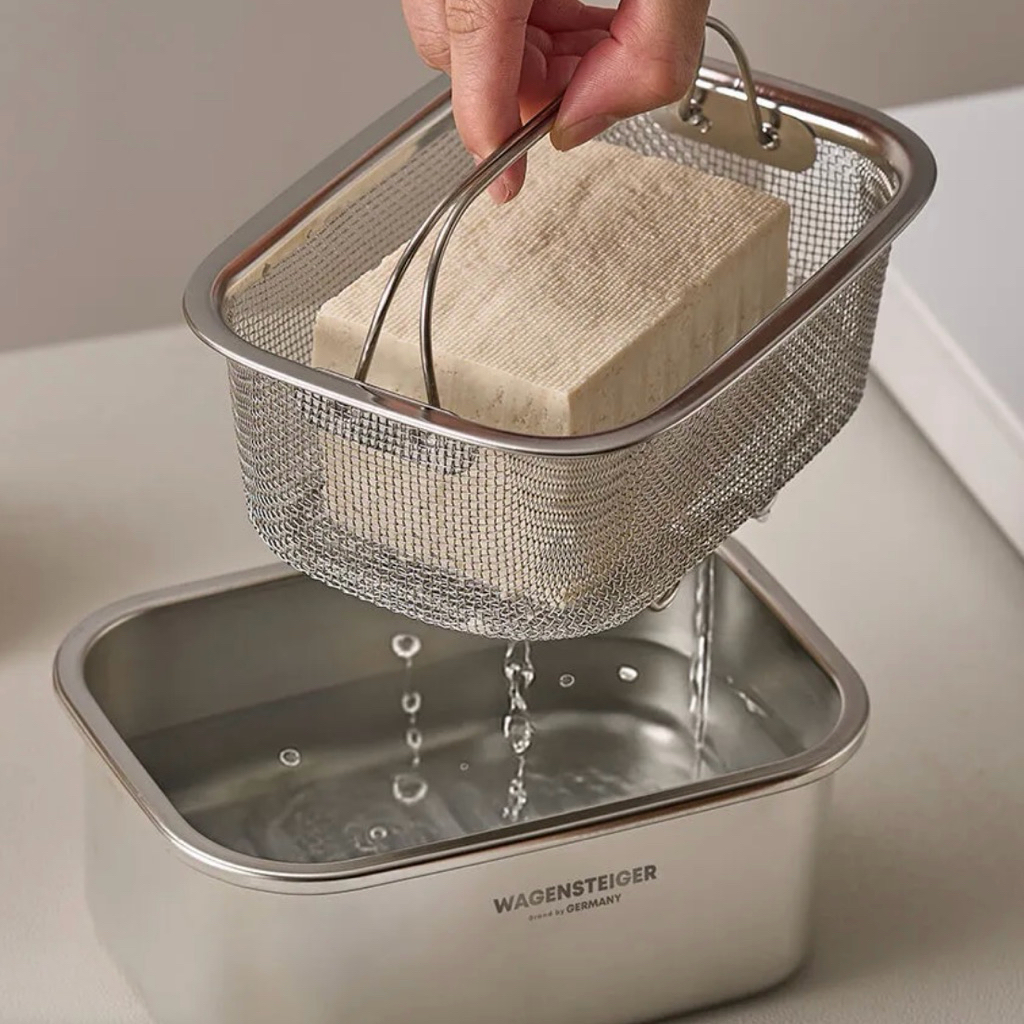 [Wagensteiger] กล่องสแตนเลส SUS304 แบบมีตะแกรงกรองน้ำ + ฝาปิด (กล่องสะเด็ดน้ำอเนกประสงค์)
