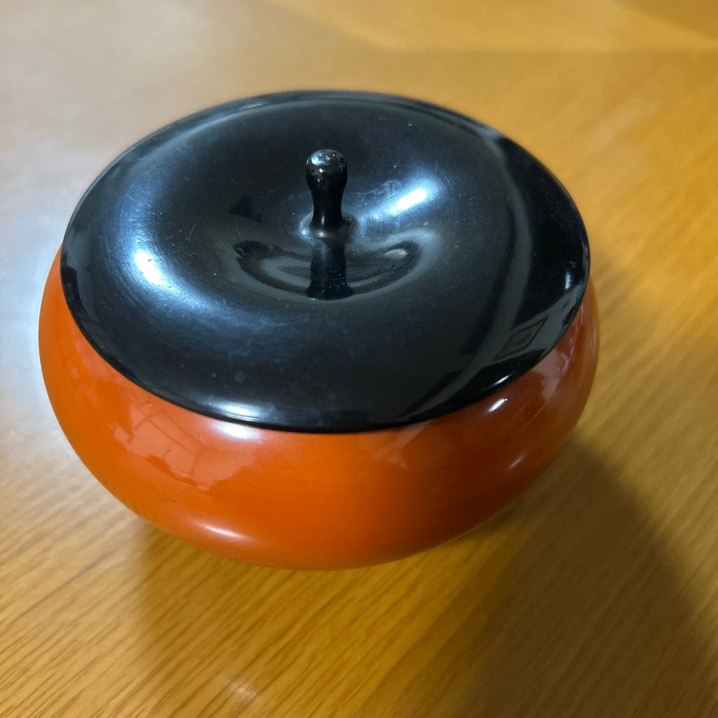 Vintage Japanese Lacquerware Persimmon Candy Bowl Lidded Box Urushi Kashi-ki Negoro Style