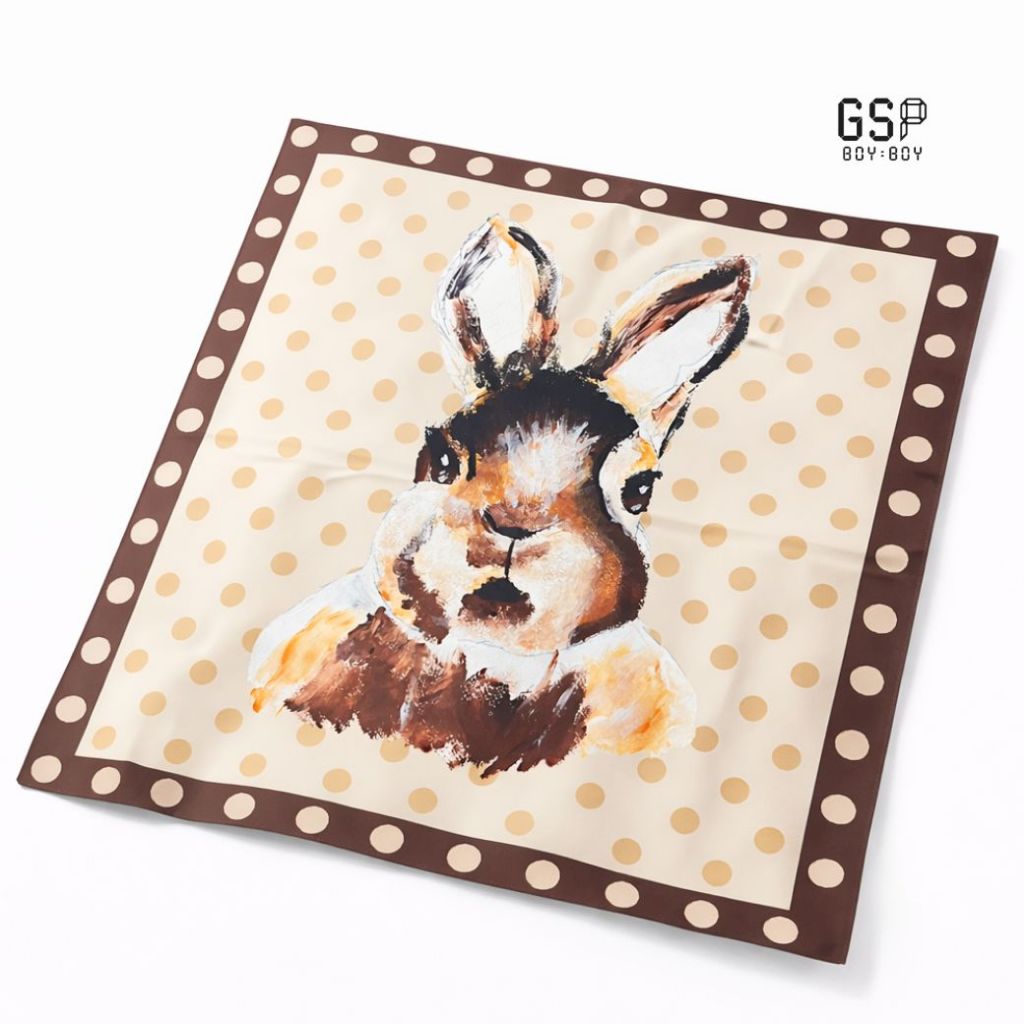 GSP BOY BOY Nini The Rabbit Mini Scarf ผ้าพันคอลายกระต่ายนีนี่ ขนาด 60x60 ซม. สีเบจ DC14BE