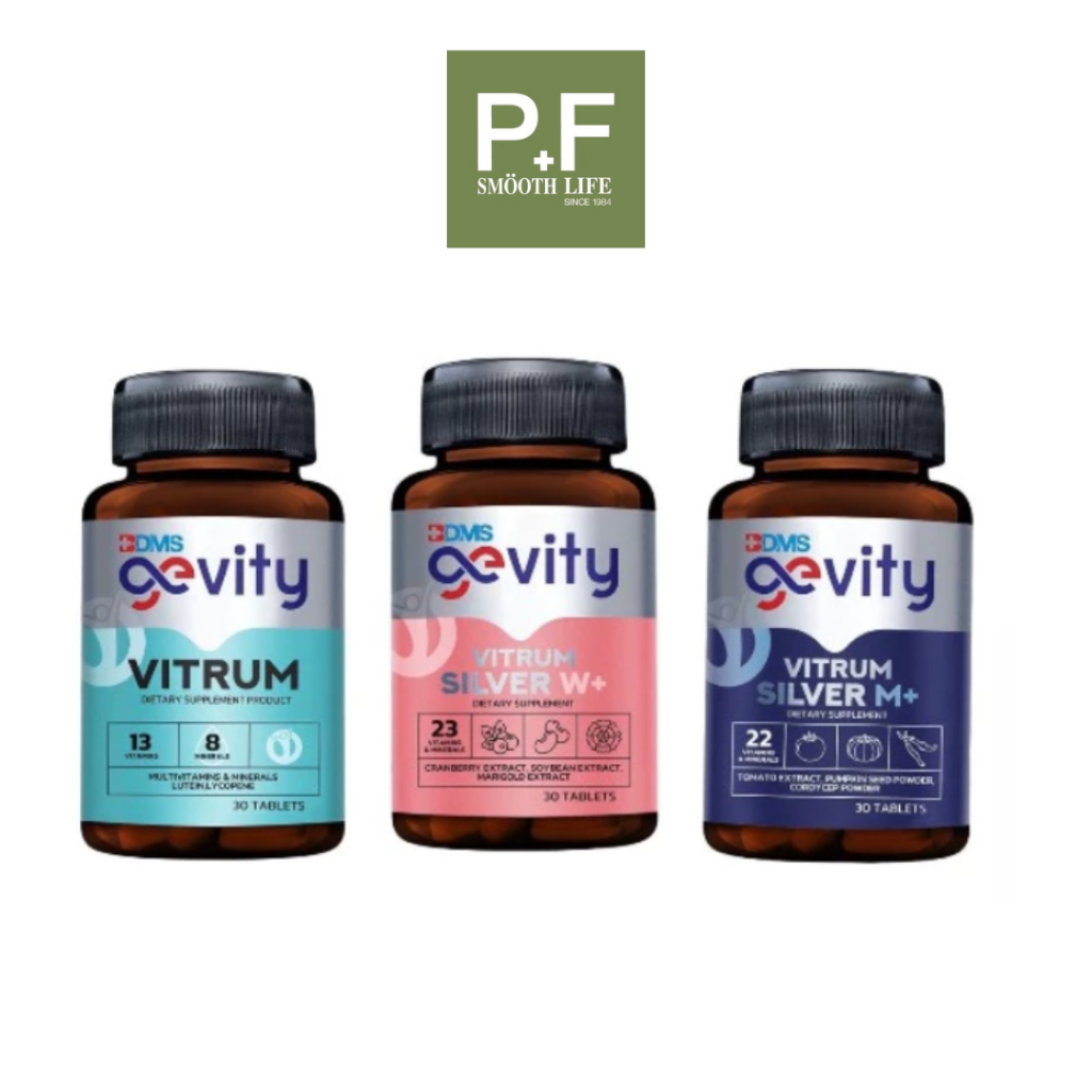 BDMS Gevity Vitrum ( จีวิตี้ ไวทรัม) มี 3 สูตร (Vitrum / M+ / W+) บรรจุ 30 เม็ด ผลิตภัณฑ์เสริมอาหาร 