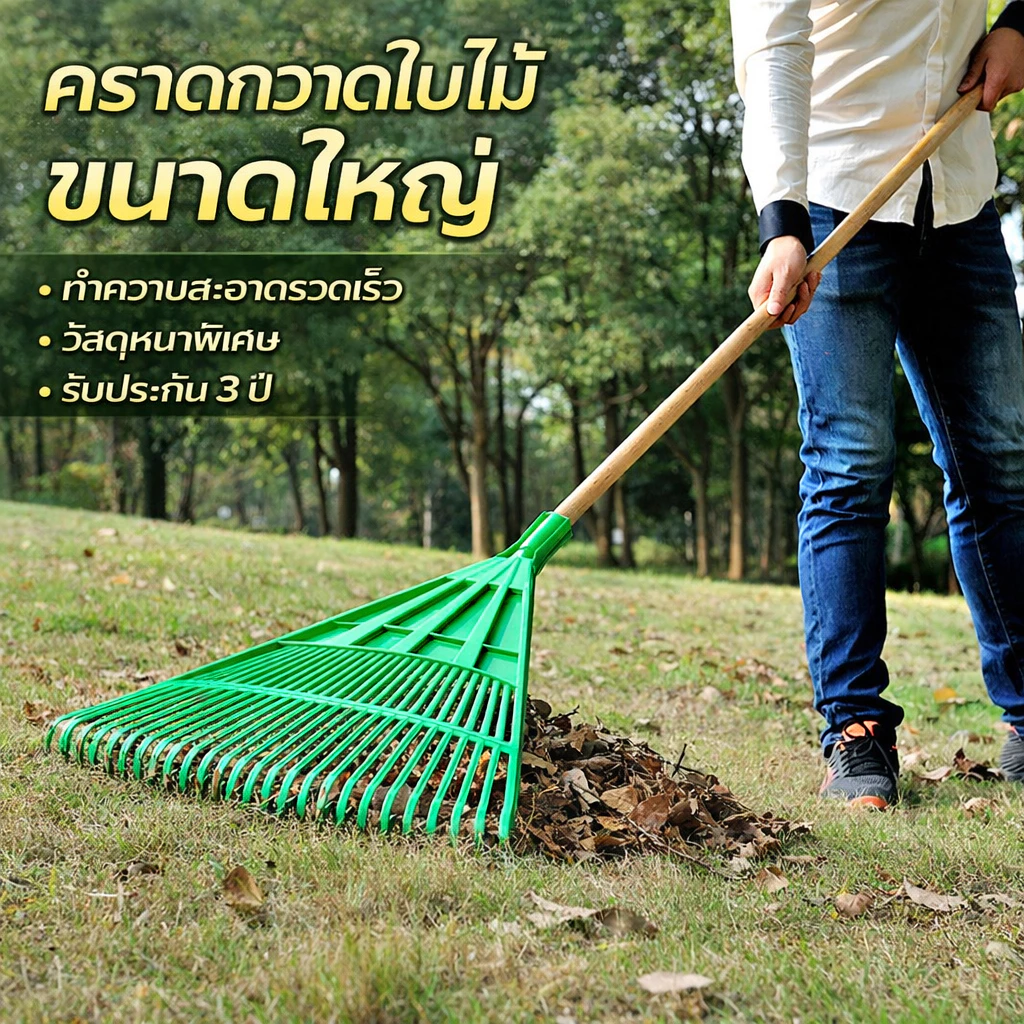 คราดพลาสติกพร้อมด้าม คราดตะกาวหญ้า ตะกาว คราดกวาดใบไม้ คราดพลาสติก 45-59ซม การทำความสะอาดใบไม้ในสวน พิเศษขนาดใหญ่