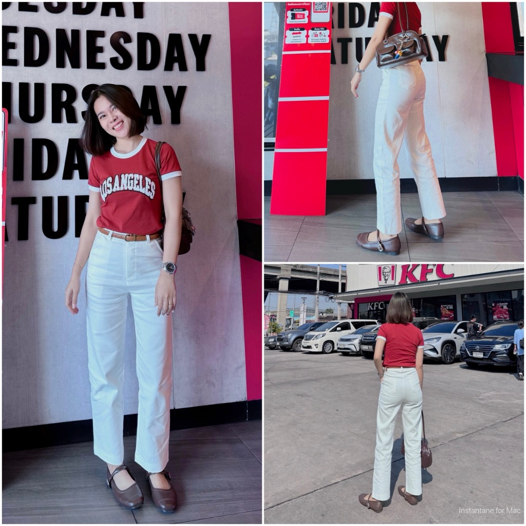 [S-3XL](JA) ARTHITTAYA.BRAND กางเกงผ้าคอนตอนผสม ทรงกระบอกเอวสูง-สีขาว