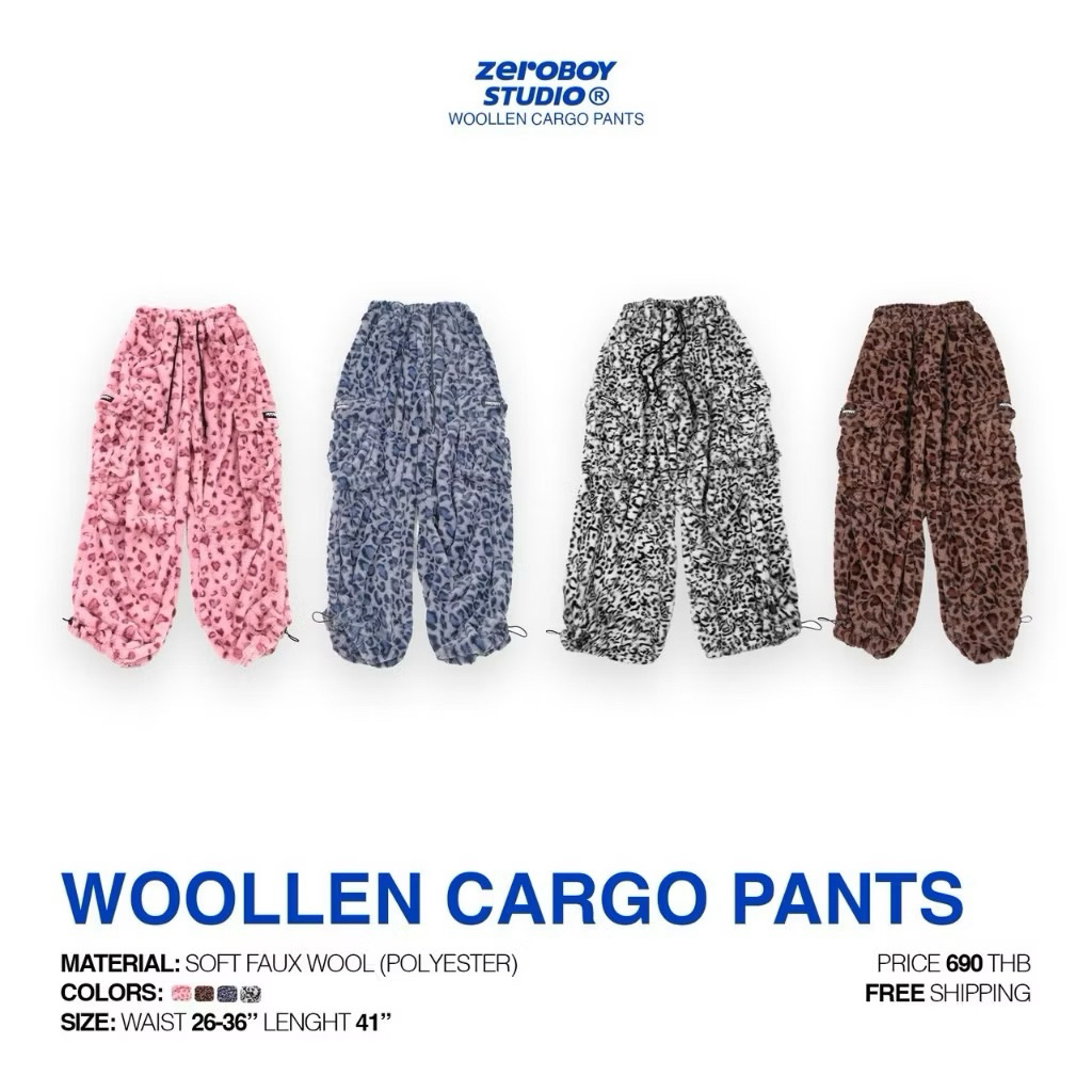 ZEROBOY -  Woollen Cargo Pants " คาร์โก้ลายเสือสีใหม่ 4 สี "