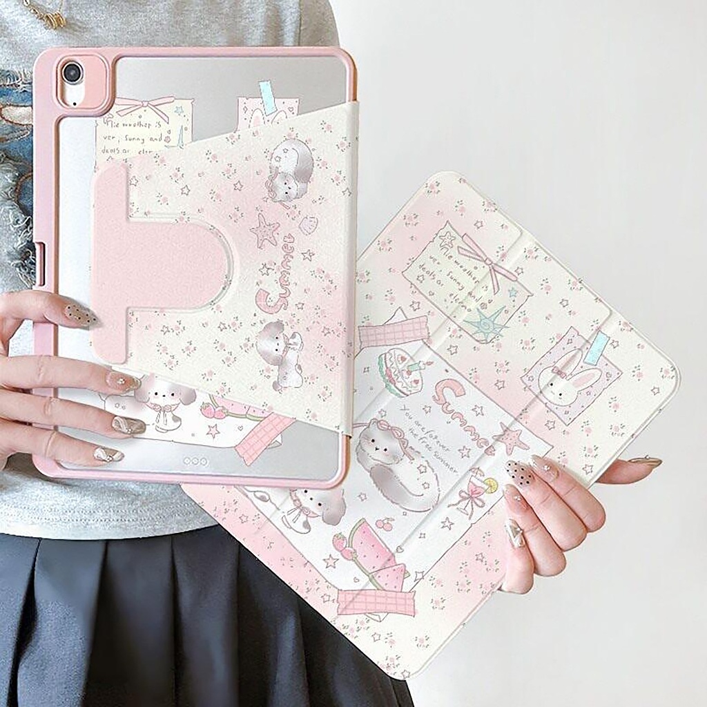 🔥พร้อมส่ง🔥Case iPad Air8 Gen12 Gen11 ที่ใส่ปากกา ลูกแมวโบว์ริบบิ้น เคสiPadหมุน 360° Gen10 Air7 Air6