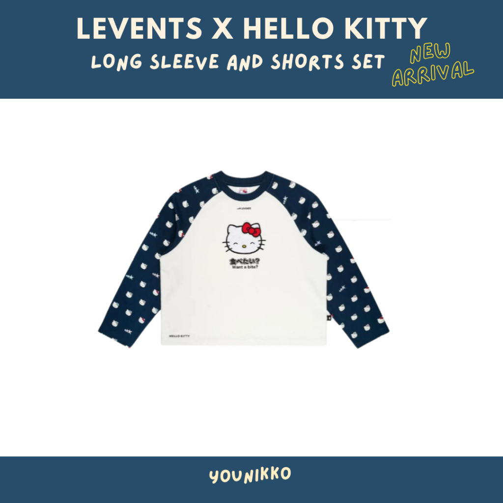 (พร้อมส่ง_ส่งด่วนได้) NEW Levents X Kitty เสื้อแขนยาว Joy Icon Heavyweight Raglan navy