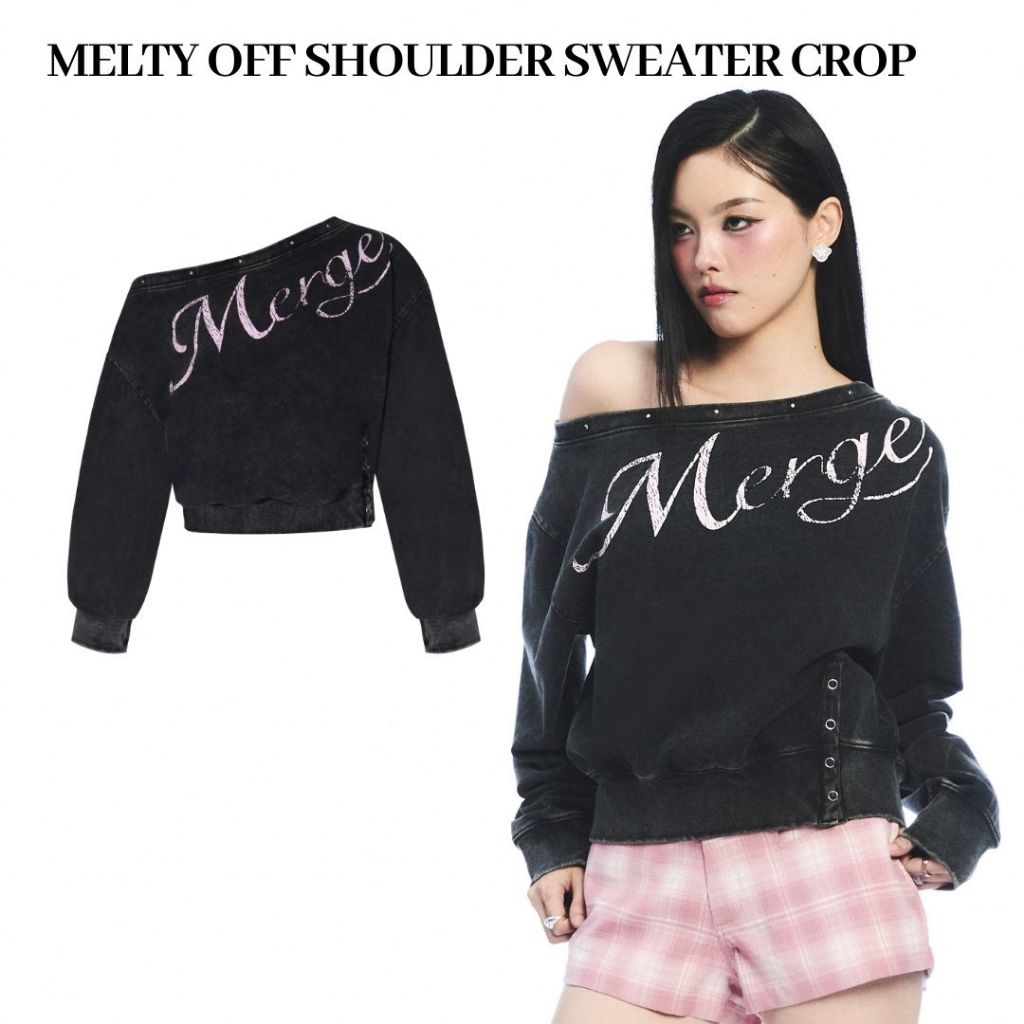 Merge Official - Melty Off Shoulder Sweater Crop (พร้อมส่ง)