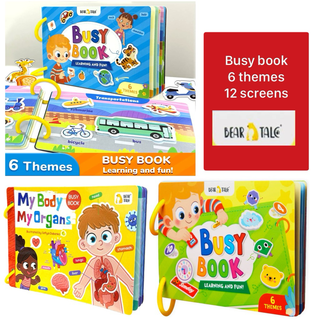 Busy book Bear tale Learning and fun 6 themes หนังสือกิจกรรม เรียนรู้วัน เวลา อวัยวะ