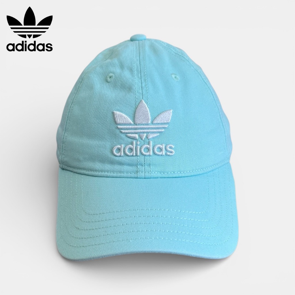 หมวกมือสอง adidas original สีเขียวมินท์ ปักโลโก้สีขาว ปรับขนาดตามศีรษะได้ สภาพใหม่ ไม่มีตำหนิ