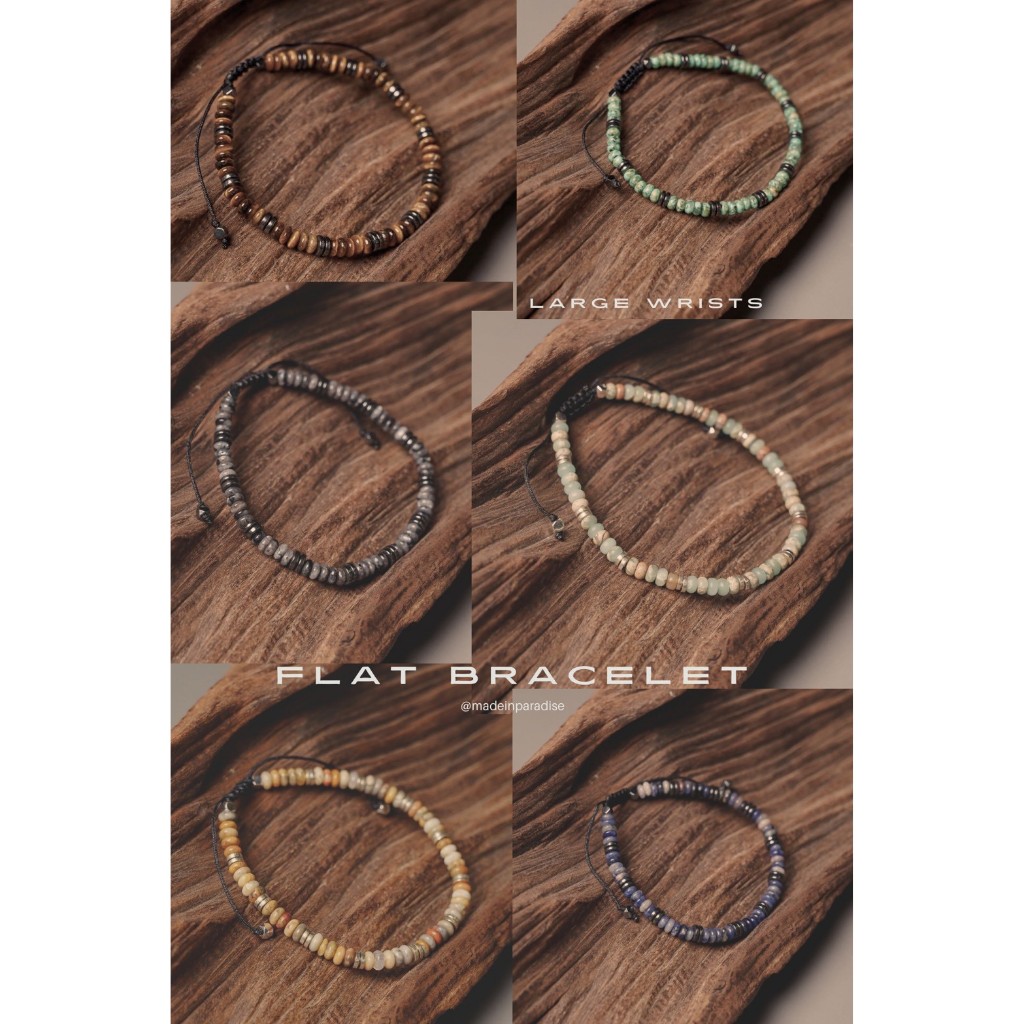 สร้อยข้อมือชาย รุ่นหินแบน (Flat Bracelet) กำไลข้อมือชายหินแท้สายมู
