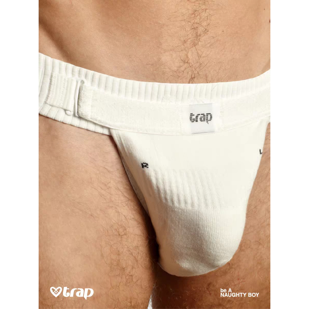 TRAP | Playful White Jockstrap กางเกงในชาย เกงในเปิดก้น เกงในเปลี่ยนเป้า
