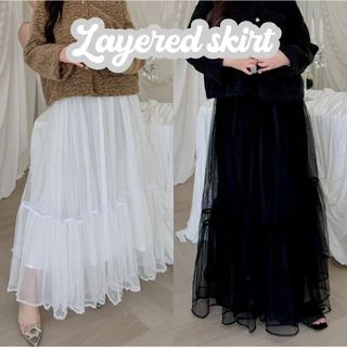 Lady M | Layered skirt plus-size กระโปรงฟรุ้งฟริ้งระบายชั้นๆ สาวอวบ พลัสไซส์ถูกใจ ให้ลุคลูกคุณหนู ใส่ออกงาน เที่ยวคาเฟ่