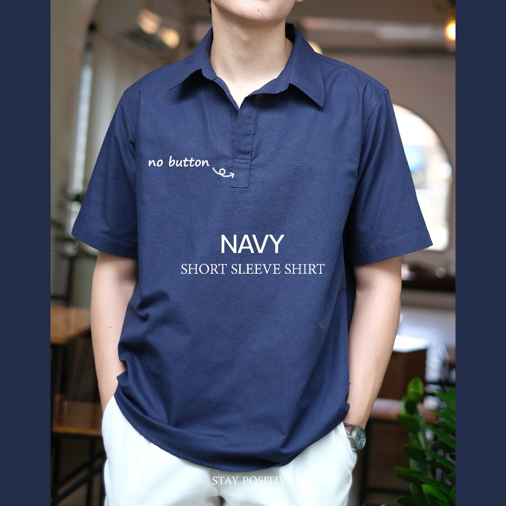 เสื้อเชิ้ตคอปกแบบสวม แขนสั้น SHORT SLEEVE SHIRT สีกรมท่า(Navy)