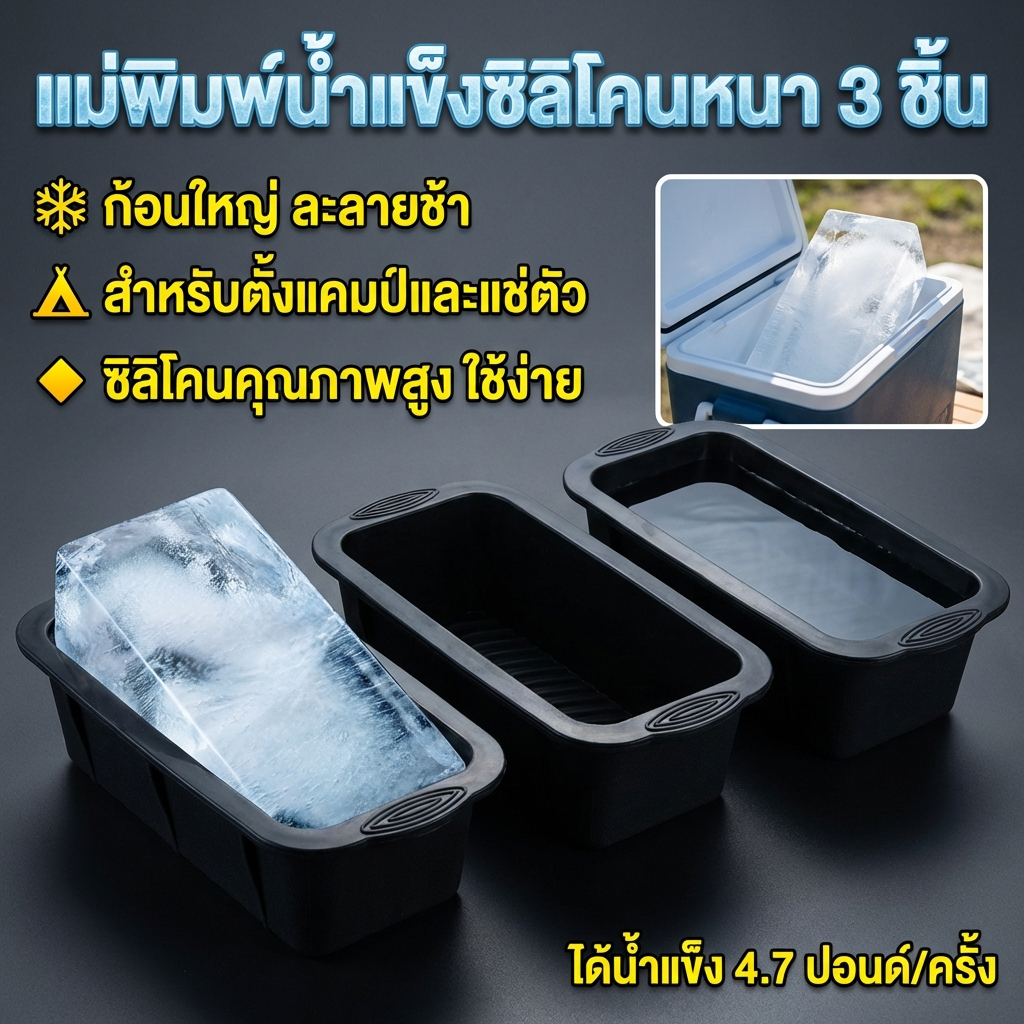 3 ชิ้น แม่พิมพ์น้ำแข็งซิลิโคน ขนาดใหญ่บล็อกน้ำแข็ง ก้อนน้ําแข็งชง นํามาใช้ใหม่ ก้อนน้ำแข็ง ปลอดภัย