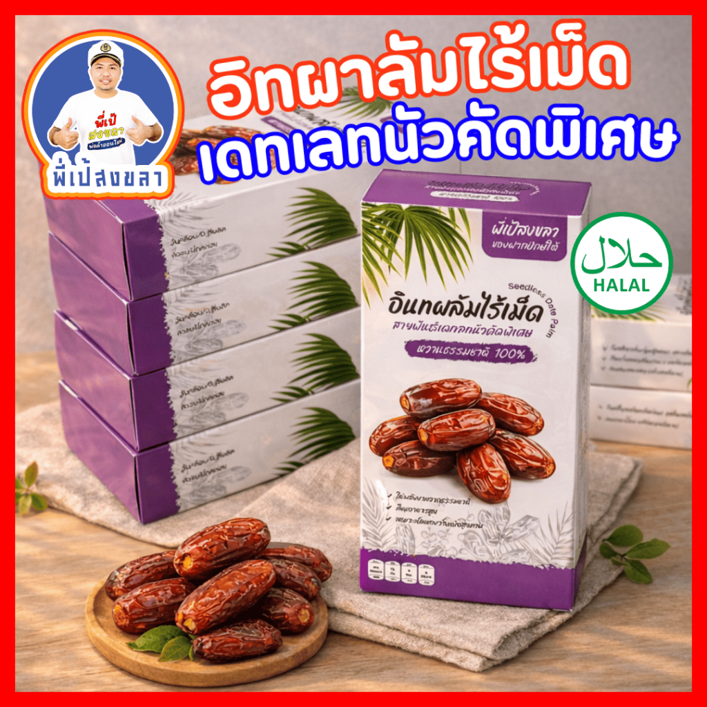 อินทผาลัมเดทเรทนัวไร้เมล็ดเนื้อล้วน เกรด Premium พร้อมทาน ( กล่องละ 200 กรัม ) รสชาติหวานน้อย แกะเม็ดทานได้สะดวก
