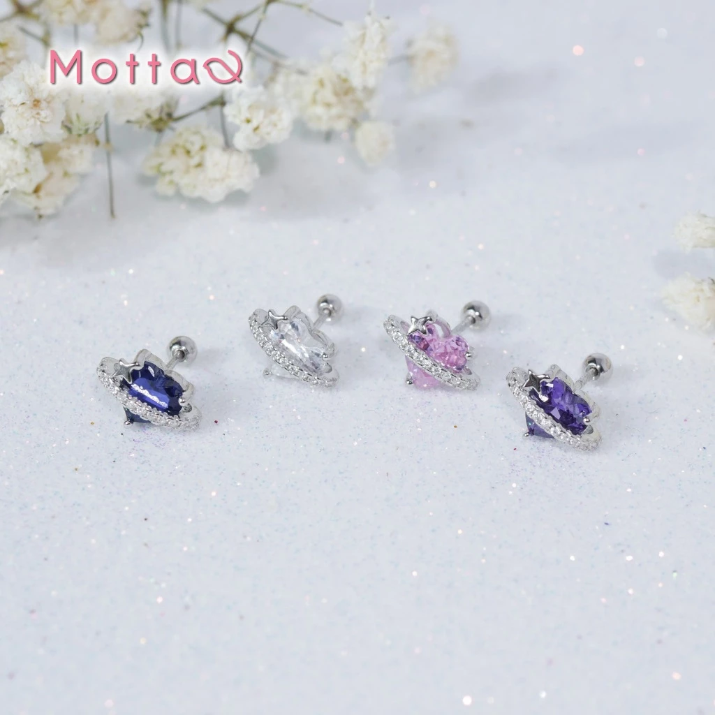 Motta Silver Earring จิวเงินแท้ ดาวเสาร์หัวใจหลากสี