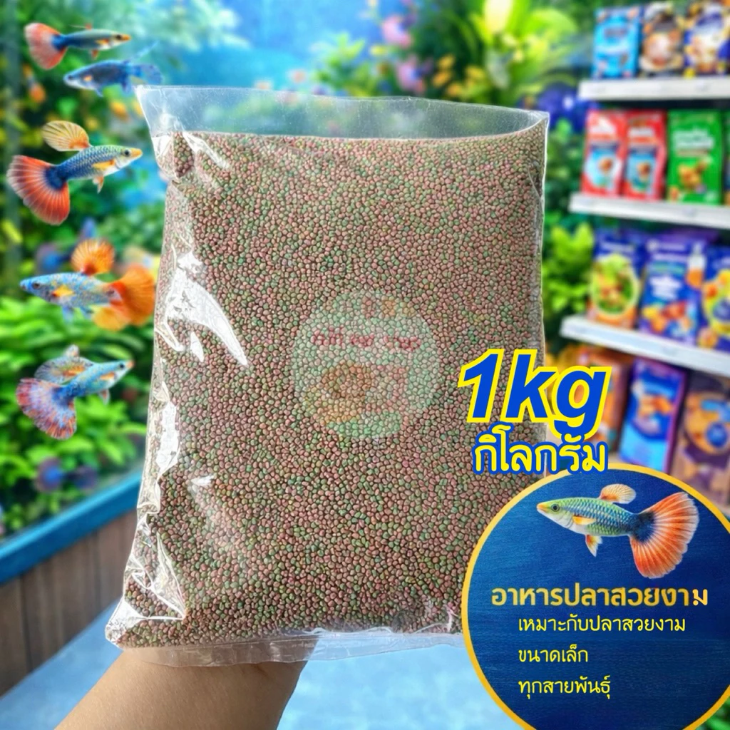 อาหารปลาสวยงามขนาดเล็ก เช่นหางนกยูง ปลาสอด เม็ดจิ๋วขนาด1 กิโลกรัม