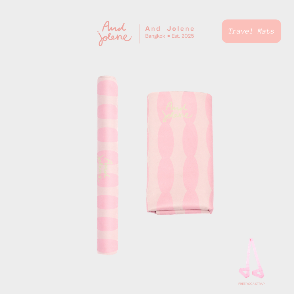 And Jolene Suede Travel Mat เสื่อโยคะแบบพกพา หนา 1.5mm  น้ำหนักเบา 1.5kg | Signature สีชมพู Free Strap
