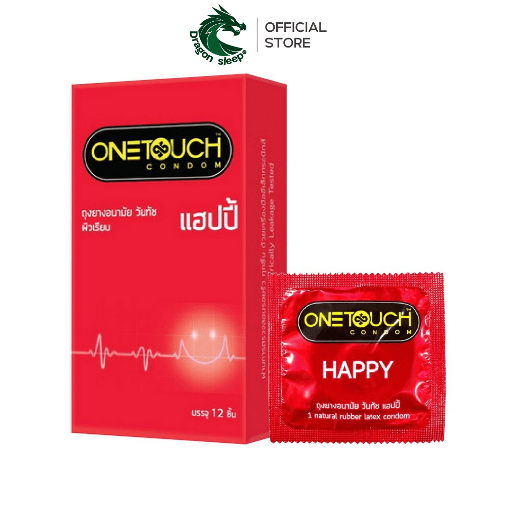Onetouch ถุงยางอนามัย วันทัช แฮปปี้ ชนิดเรียบ บาง น้ำมันซิลิโคน 550 มก. ไซส์ 52 มม.