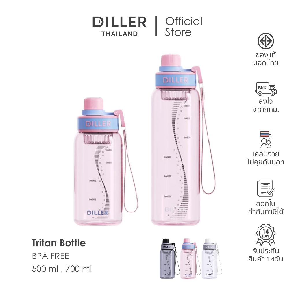(พร้อมส่ง) กระติกน้ำ Diller Tritan Sport 500/700ml D2428 ขวดน้ำยกดื่ม ปราศจาก BPA และ Phthalates