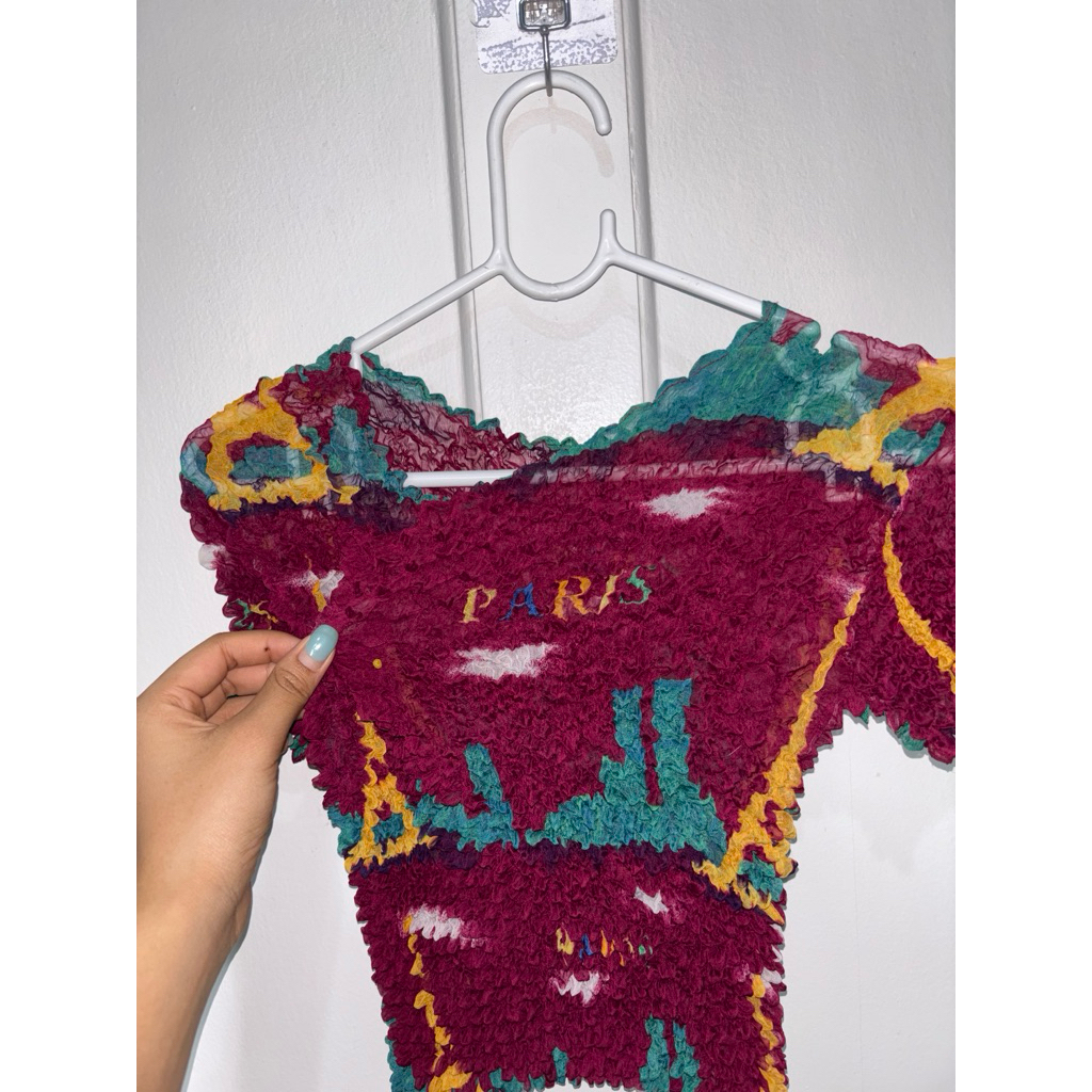 bubble shirt Paris maroon size xs-m 90s y2k