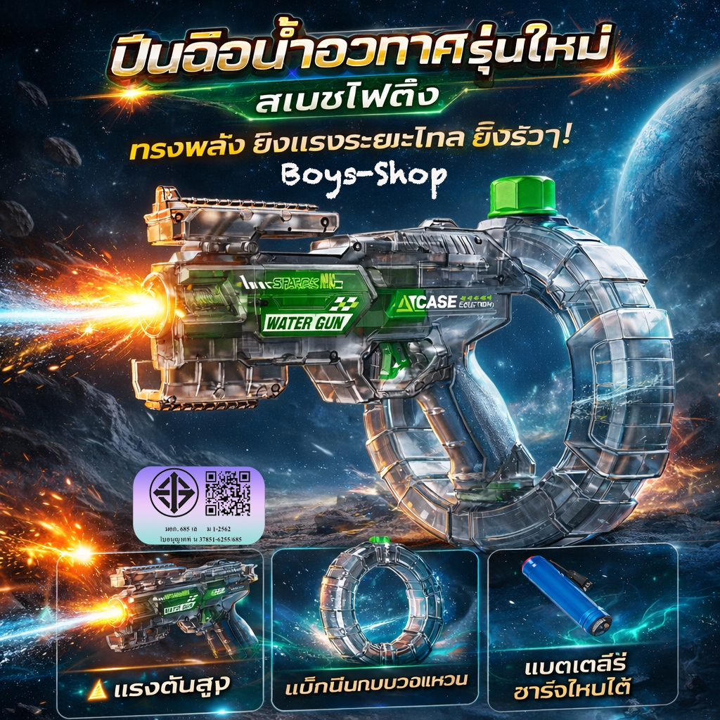 ปืนฉีดน้ำอวกาศ รุ่นใหม่2026 ปืนฉีดน้ำไฟฟ้า พร้อมเอฟเฟกต์เสียงและแสงขณะยิง ทรงพลัง ยิงระยะไกล รัวๆ ชาร์จแบตได้