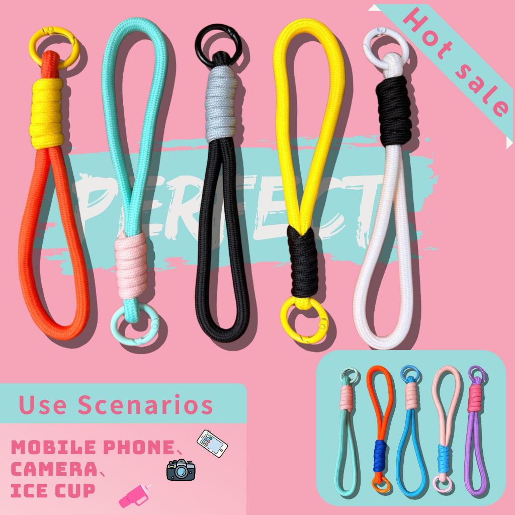 【การจัดส่งรวดเร็ว】พวงกุญแจเชือกถัก หลากสี ป้องกันการสูญหาย พร้อมพวงกุญแจ อุปกรณ์เสริม สําหรับกล้อง โทรศัพท์มือถือ