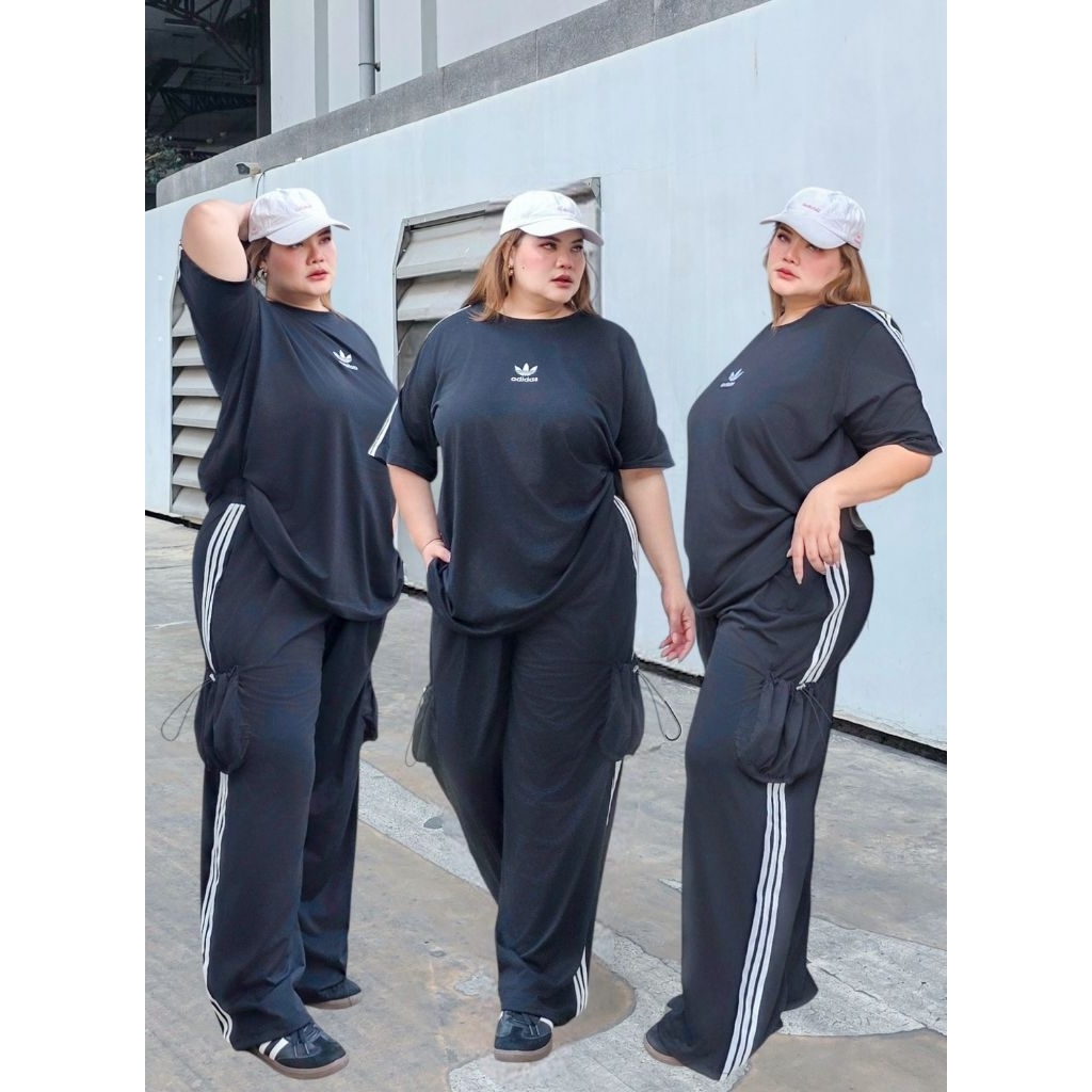 ADD Sports Set ชุดเซตเสื้อยืดคอกลมปักโลโก้.+กก.คาร์โก้แต่งแถบ อก 38-62 นิ้ว
