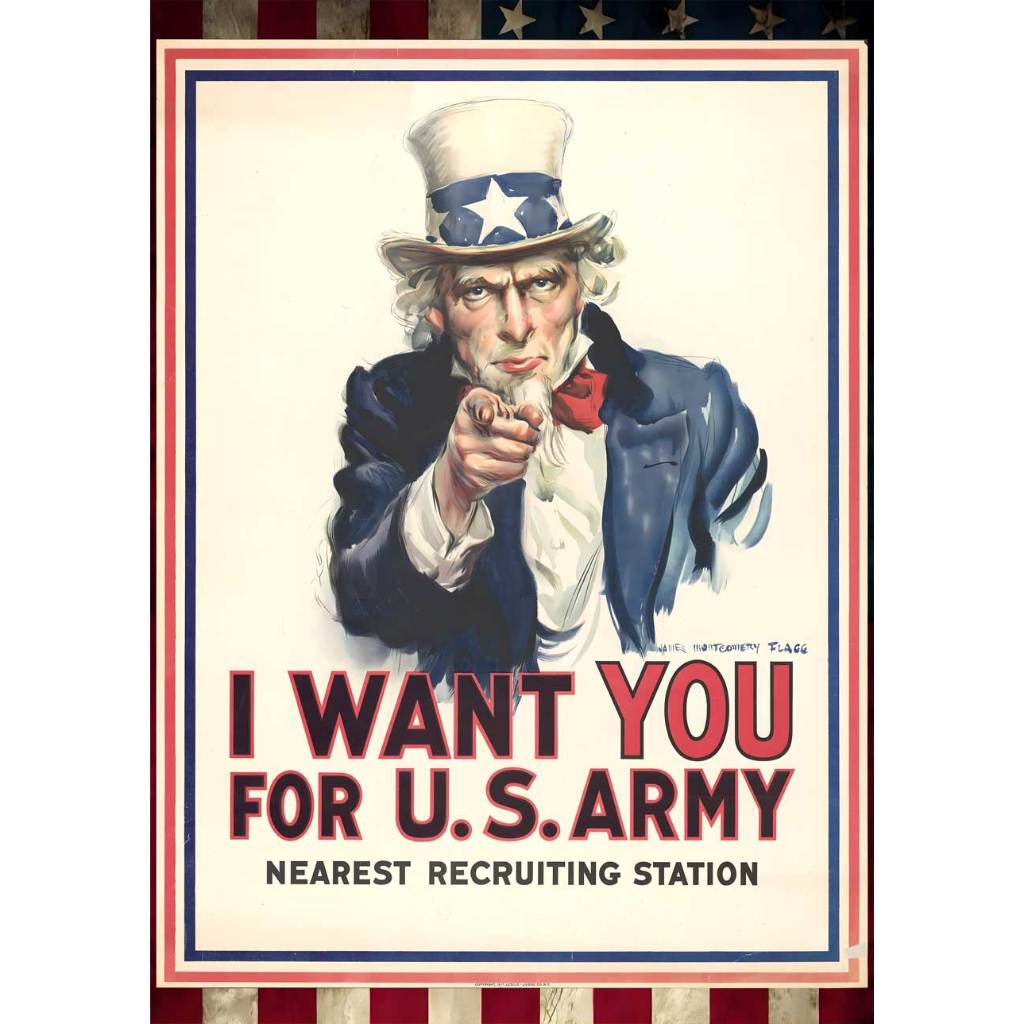 โปสเตอร์ รูปวาด โฆษณา ทหาร โบราณ Uncle Sam I want you for US Army 1916 POSTER 11.5"x16.5" นิ้ว A3 WWI James Montgomery
