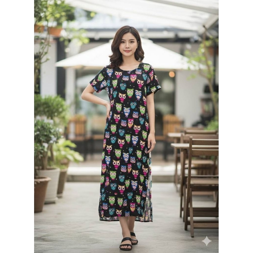 86ชุดเดรสยาวผ้าหนังกบผ่าข้างแขนสั้นอก38"ยาว46"