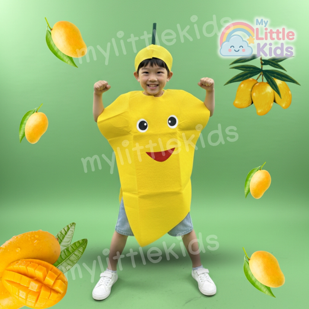 ชุดมะม่วง Mango ชุดแฟนซีผัก ชุดผักผลไม้ สำหรับเด็กและผู้ใหญ่ ใส่ไปงานโรงเรียน ปาร์ตี้ ชุดครอบครัว  สีสดใส ชุดฮาโลวีน