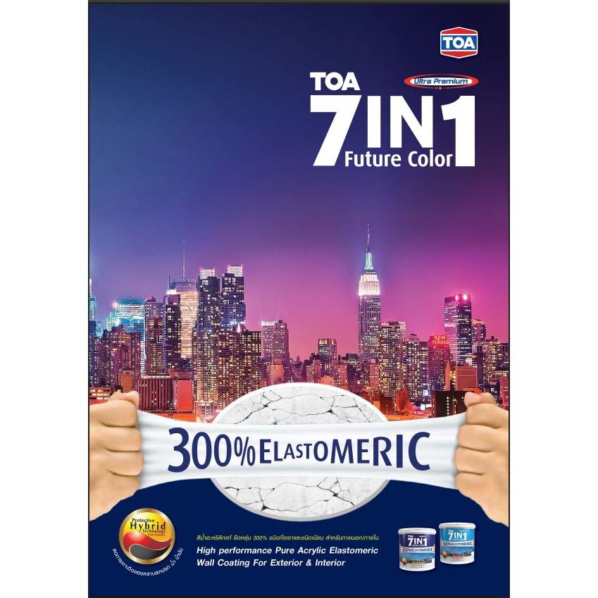 TOA 7in1 สีน้ำอะคริลิกยืดหยุ่นสูง ชนิดกึ่งเงา มี 2 ขนาด 3.75 ลิตร และ 10 ลิตร ทีโอเอ เซเว่น อิน วัน