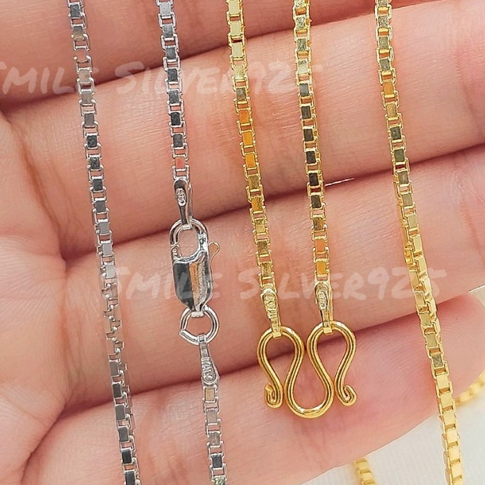 ค30 สร้อยคอ ลายBox chain ขนาด 2mm. เงินแท้ 92.5% Italy ชุบทอง18k / ทองคำขาว