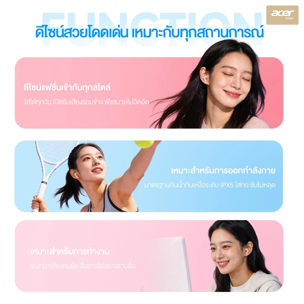 Acer OHR721 หูฟัง TWS Bluetooth ANC/ENC ตัดเสียงรบกวน thumbnail 8