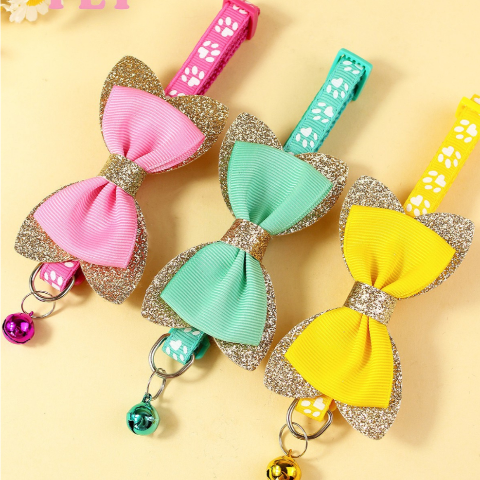 PP-1932 ปลอกคอ โบว์กากเพรช กระดิ่งสี ไซต์เล็ก หมาแมว น่ารัก ใส่แล้วเด่น พร้อมส่ง