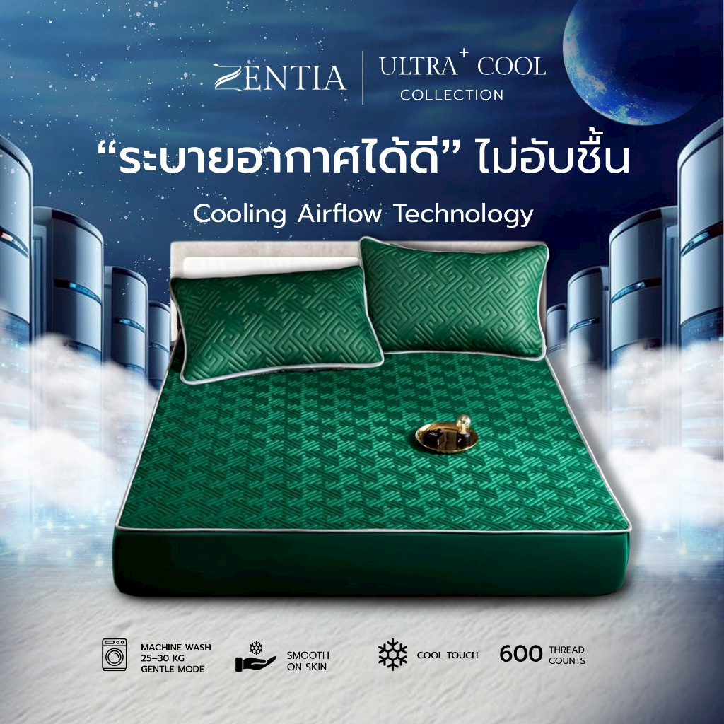 ZENTIA -  ผ้าปูไหมน้ำแข็ง เสริมใยหนา 4 ชั้น ลวดลายเรียบหรู สง่างาม [BB]
