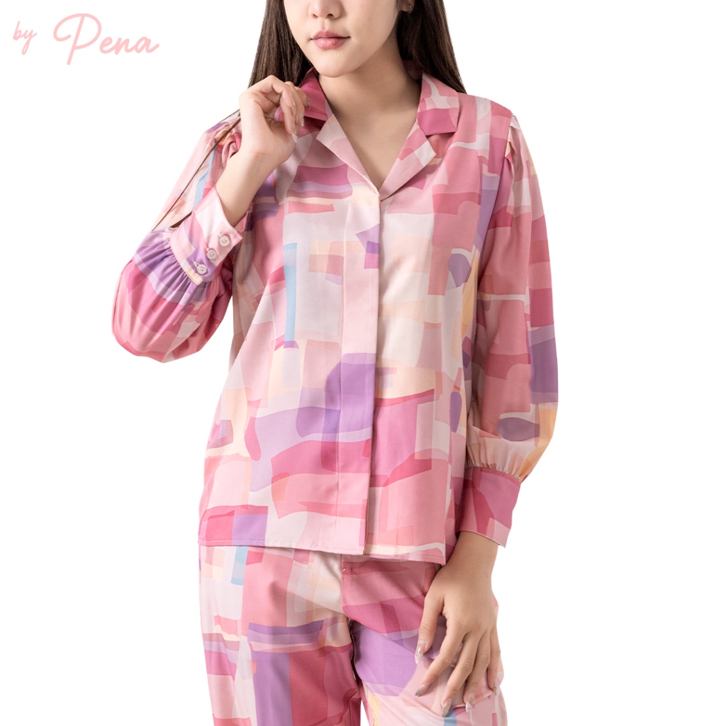 By Pena เสื้อเชิ้ตแขนยาว ลายกราฟิกเรขาคณิต สีพาสเทล BPSL022602