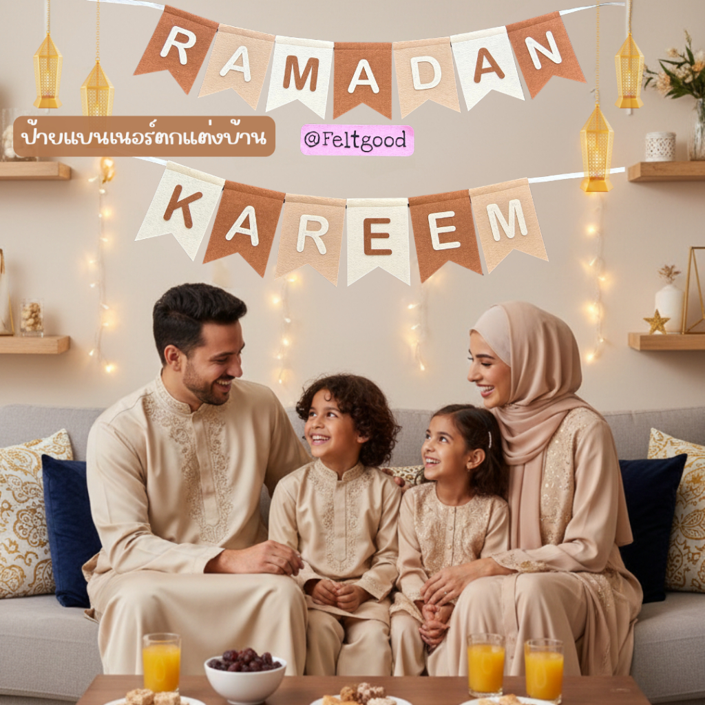 **ส่งด่วนได้** ป้ายแต่งบ้านเทศกาลรอมฏอน RAMADAN MUBARAK ทำจากผ้าสักหลาด งานแฮนด์เมด เก็บไว้ใช้ซ้ำได้