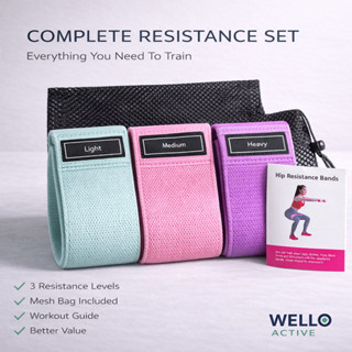 WELLO ยางยืดออกกำลังกาย แบบผ้า Resistance Band 3 แรงต้าน Hip…