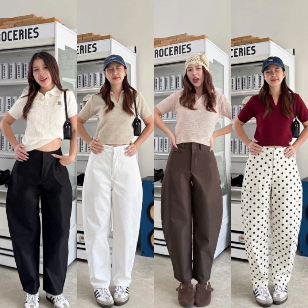 Barrell pants กางเกงบาเรลผ้าซูปเปอร์กึ่งยีนส์หนาอยู่ทรงสวย