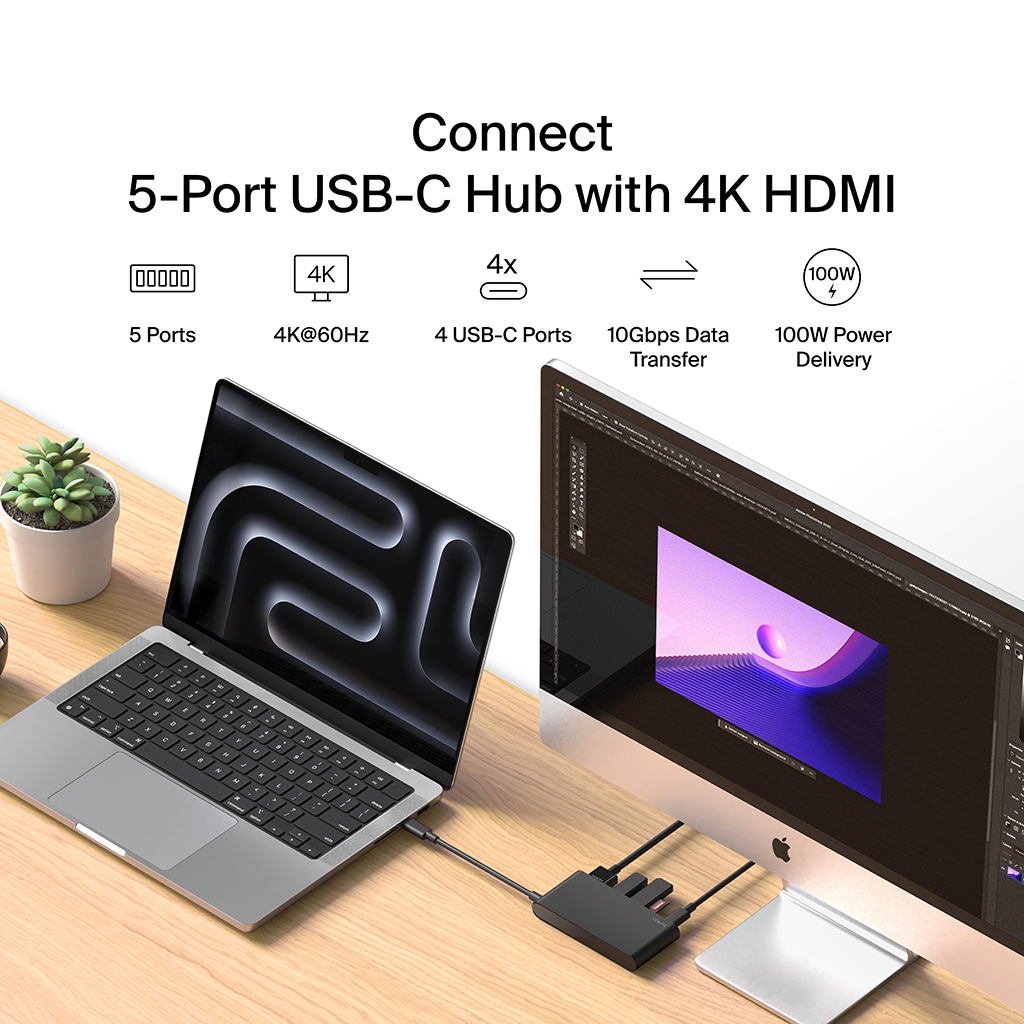 Belkin มัลติฮับแบบ 5-in-1 ความเร็ว 10Gbps พอร์ต HDMI 2.0 รองรับความละเอียด 4K @60Hz รุ่น AVC021 ราคา ถูกที่สุด ดีลบีเคเค แกลเลอรีภาพที่ 2