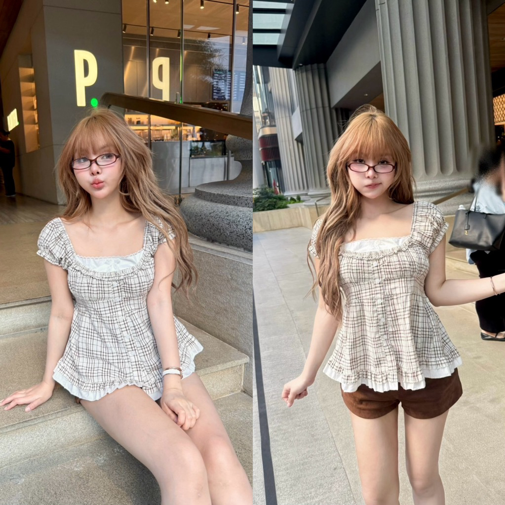 🌻เสื้อแขนตุ๊กตาแต่งสองเลเยอร์ชายระบาย ดีเทลสม็อคหลังมีเชือกปรับผูก (Nusa Style) - รูปที่ 3