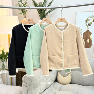 POI เสื้อคลุมทวิตคอกลมแขนยาวกระดุมทองมีกระเป๋า C001B7