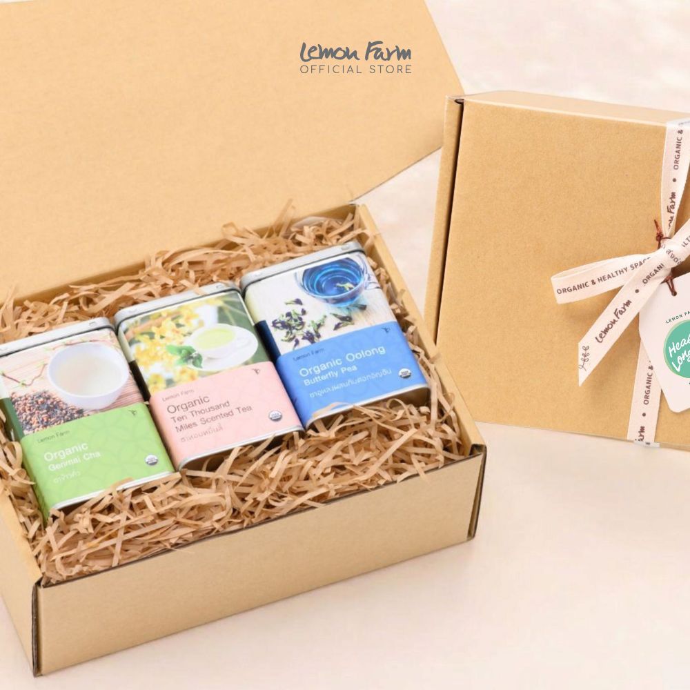 ชุดของขวัญสุขภาพ ชุดชาเบลนด์อินทรีย์ 3 ชนิด Lemon Farm Organic Tea (ซองชง) / ของขวัญให้ผู้ใหญ่