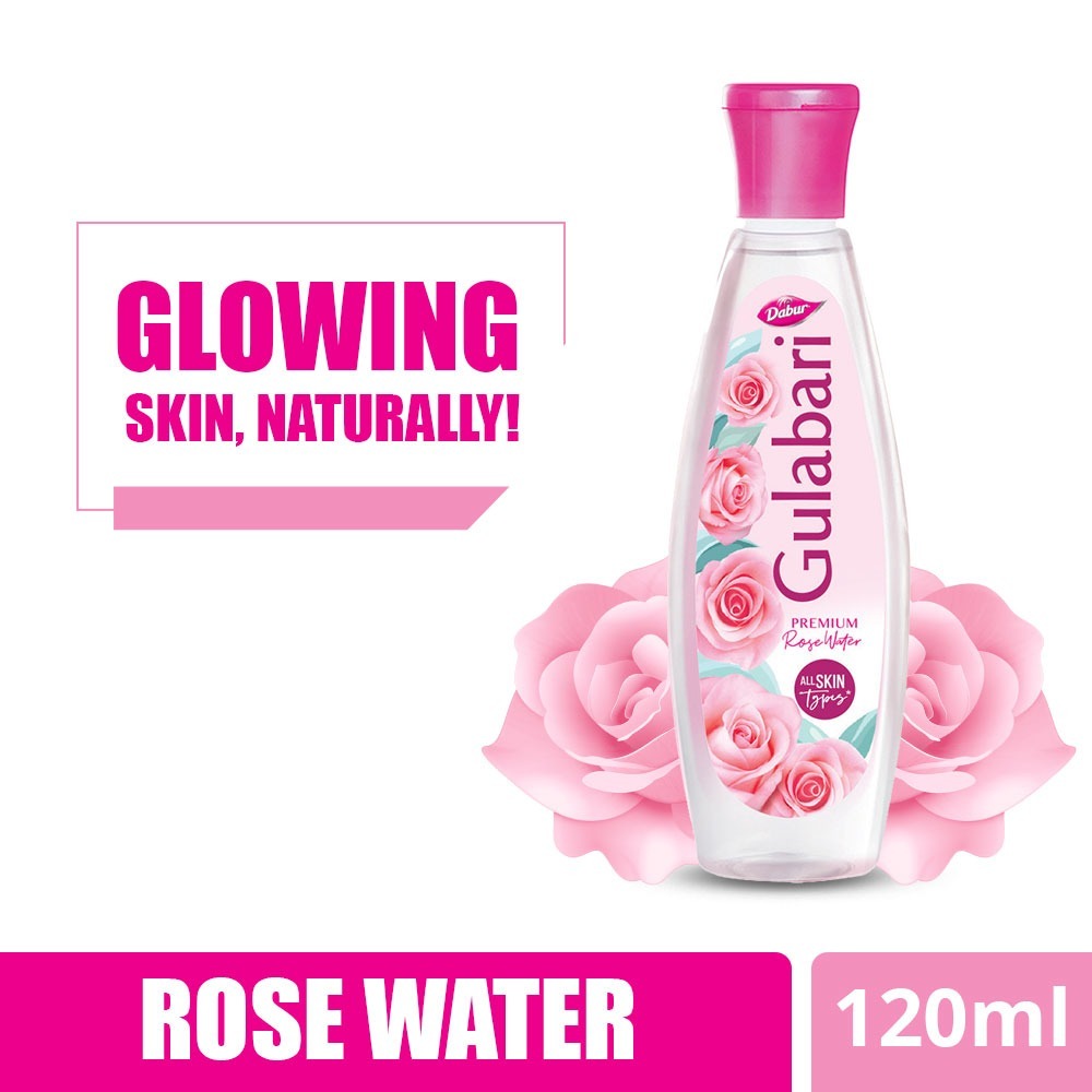 Dabur Gulabari Premium Rose Water - Daily Glow, All Skin Types, 100% Natural, Paraben Free, Alcohol Free 120ml