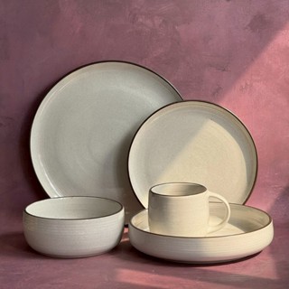 เซ็ตจานชามเซรามิค สีครีมขอบน้ำตาล Dinnerware Set Ceramic จาน…