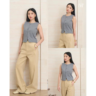 MINI CANDY TOP (เฉพาะเสื้อ) คอกลมแขนกุดผ้าทวีตเนื้อนุ่ม กระดุมหน้าเพิ่มความคิ้วท์ ด้านหลังปรับระดับได้ ใส่ง่ายทุกลุค